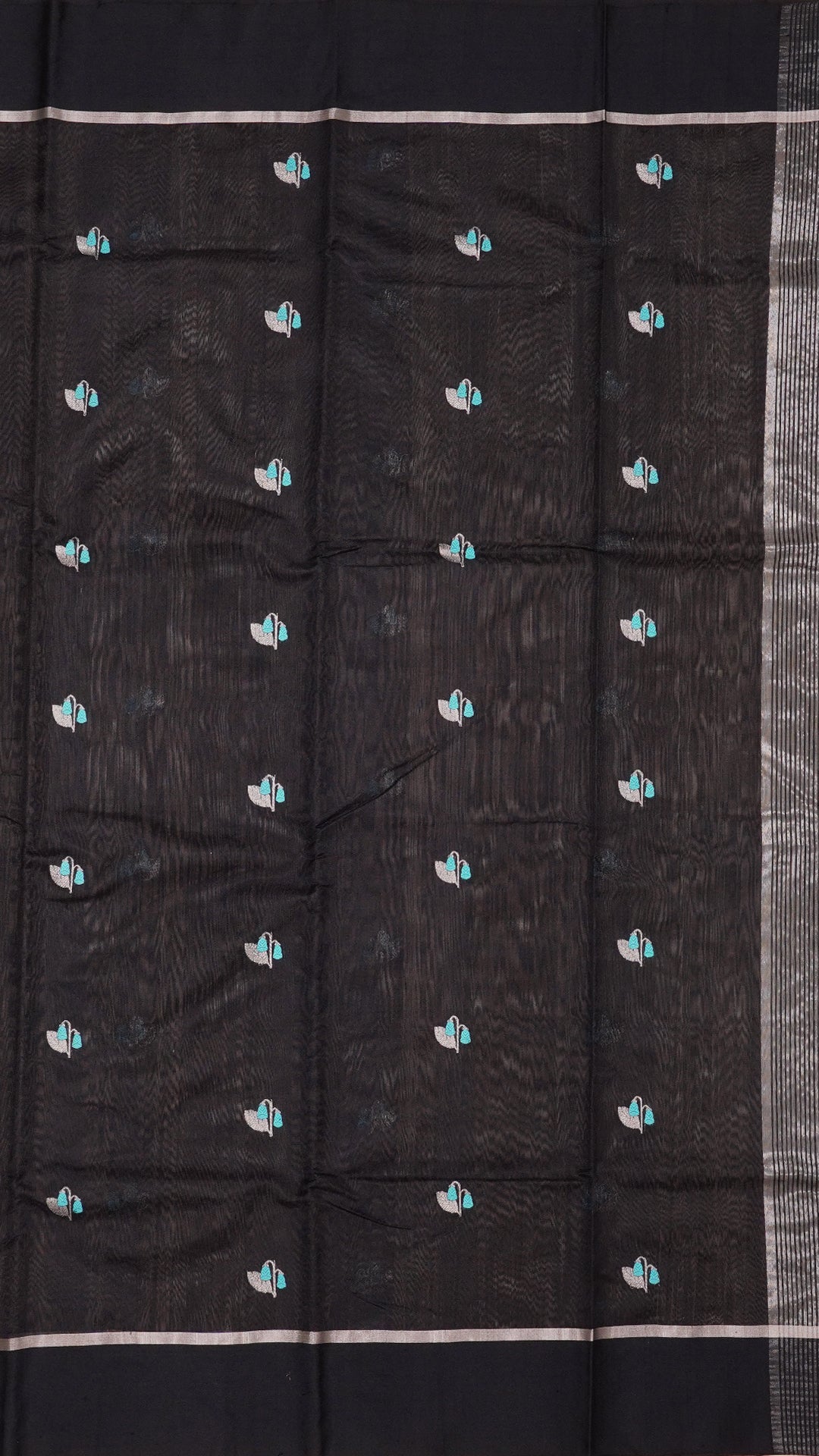 Black Chanderi Silk Saree with Black Butta & Self Border