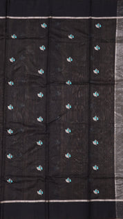 Black Chanderi Silk Saree with Black Butta & Self Border