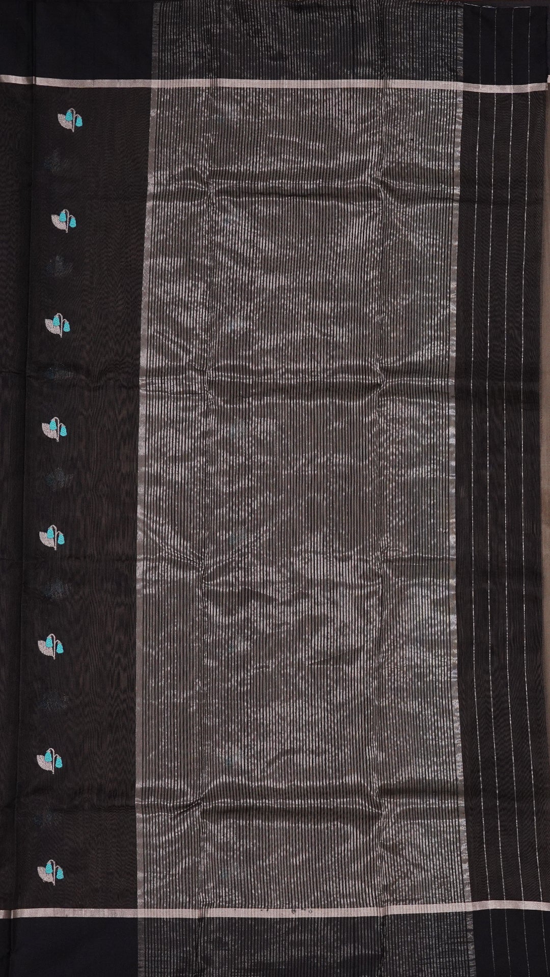 Black Chanderi Silk Saree with Black Butta & Self Border