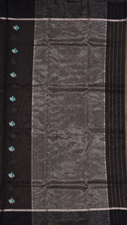 Black Chanderi Silk Saree with Black Butta & Self Border