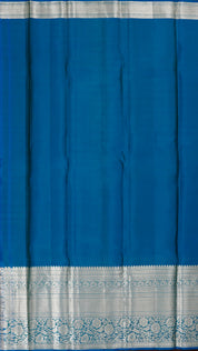 Yellowish Green Kanchipuram Saree with Silver Zari and Blue Contrast Border
