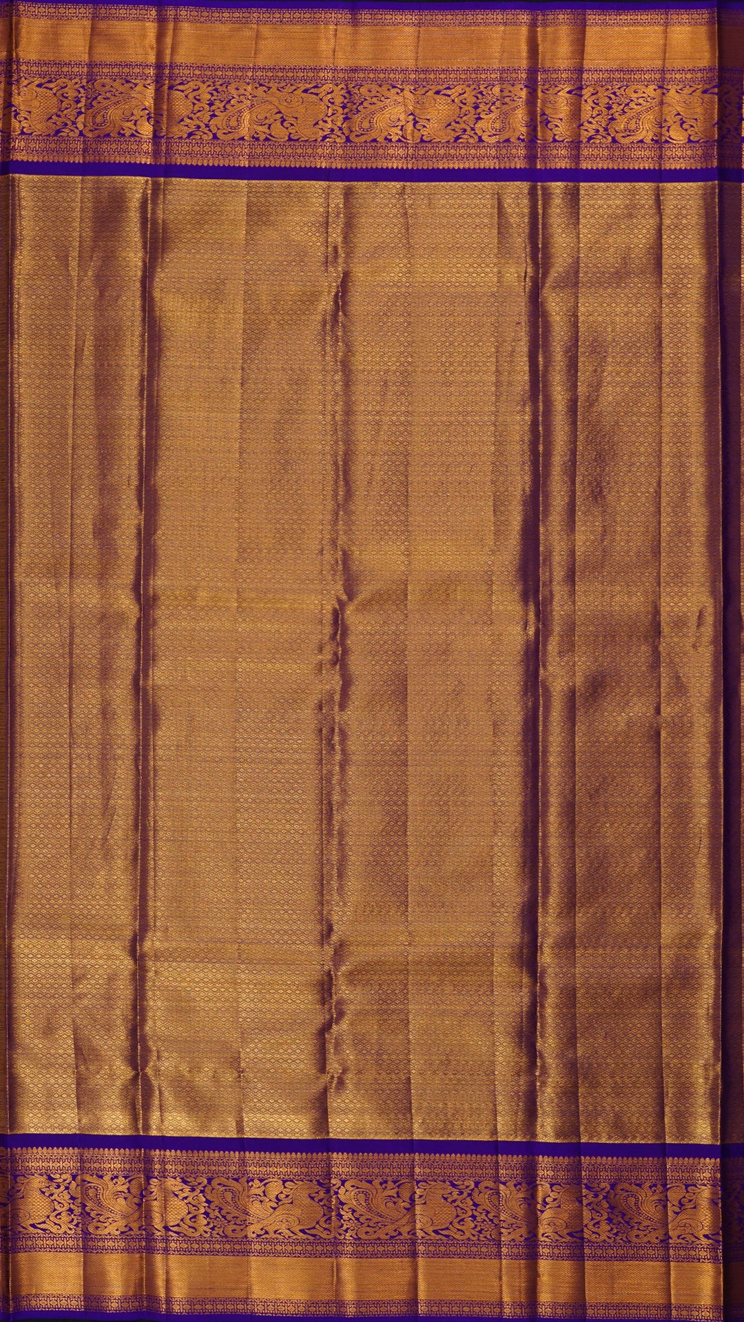 Regal Gold and Purple Silk Saree with Traditional Brocade Border