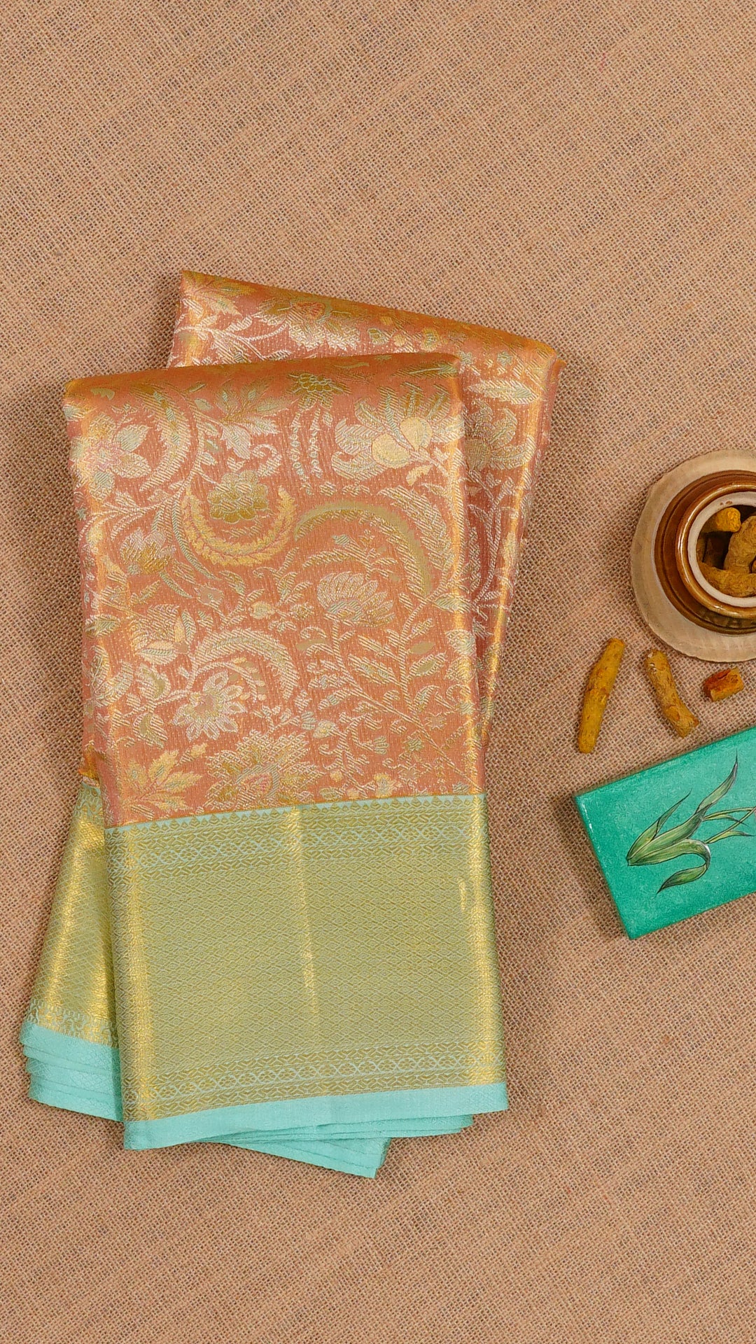 Peach Dharmavaram Pattu Saree with Contrast Zari Border