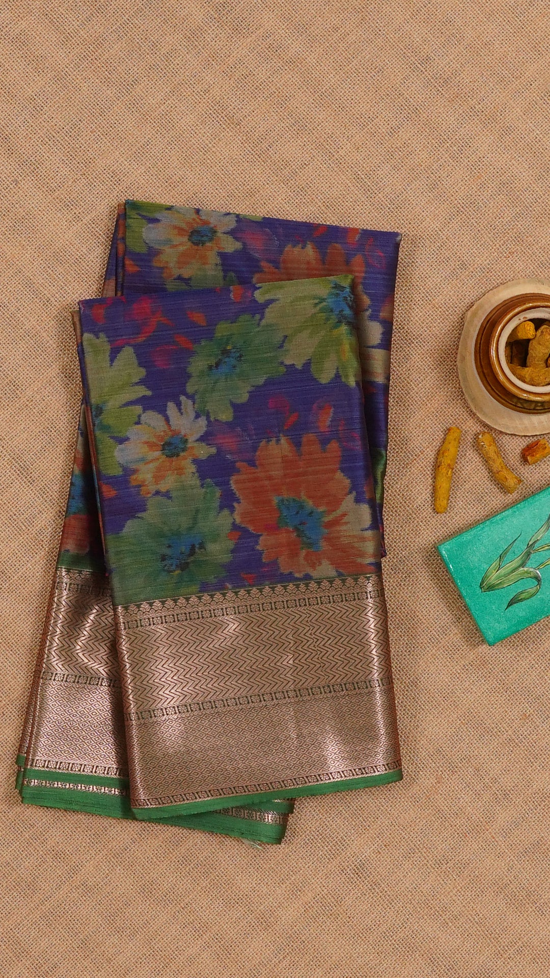 Multi Colour Ikkat Silk Saree with Big Zari Border