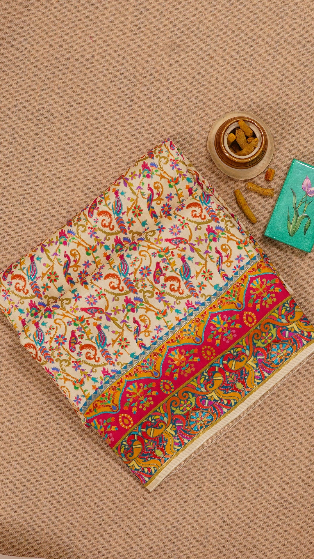 Multicolor Crepe Silk Saree with Paisley Design Border