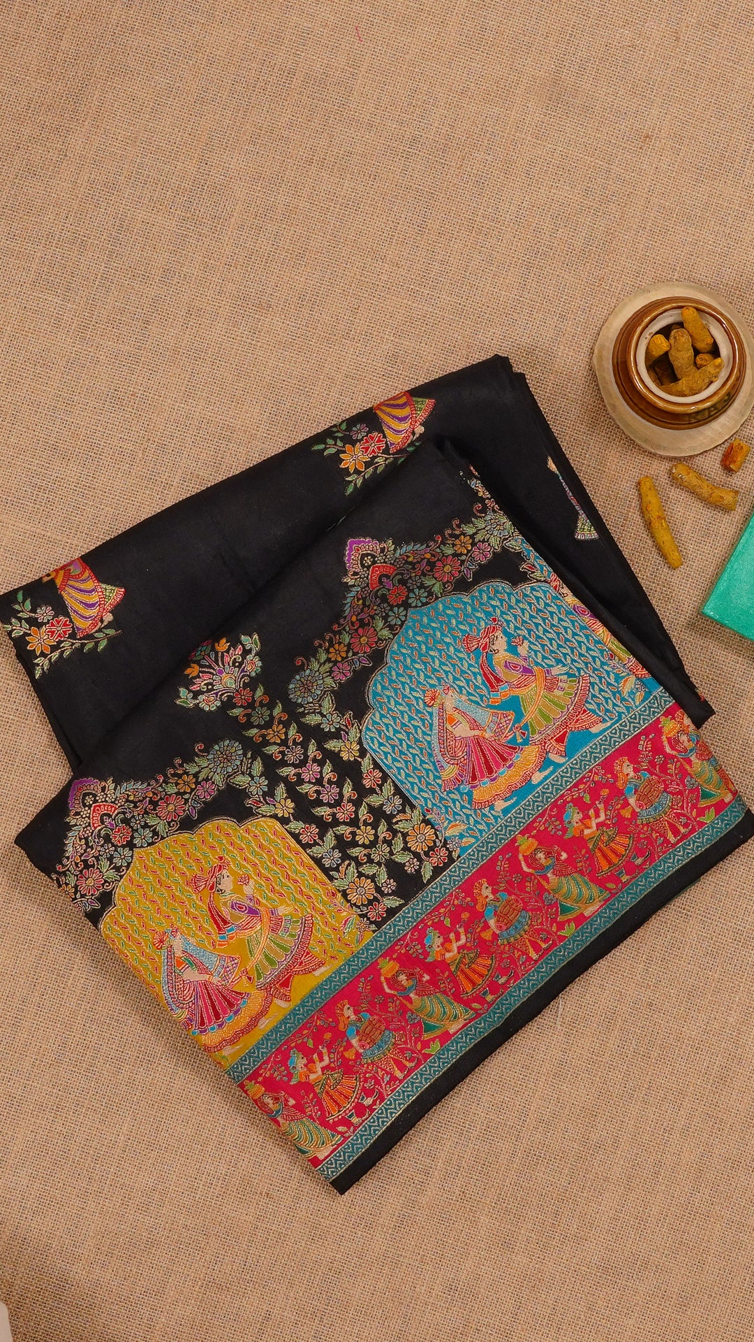 Multicolor Crepe Silk Saree with Contrast Border