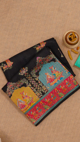 Multicolor Crepe Silk Saree with Contrast Border