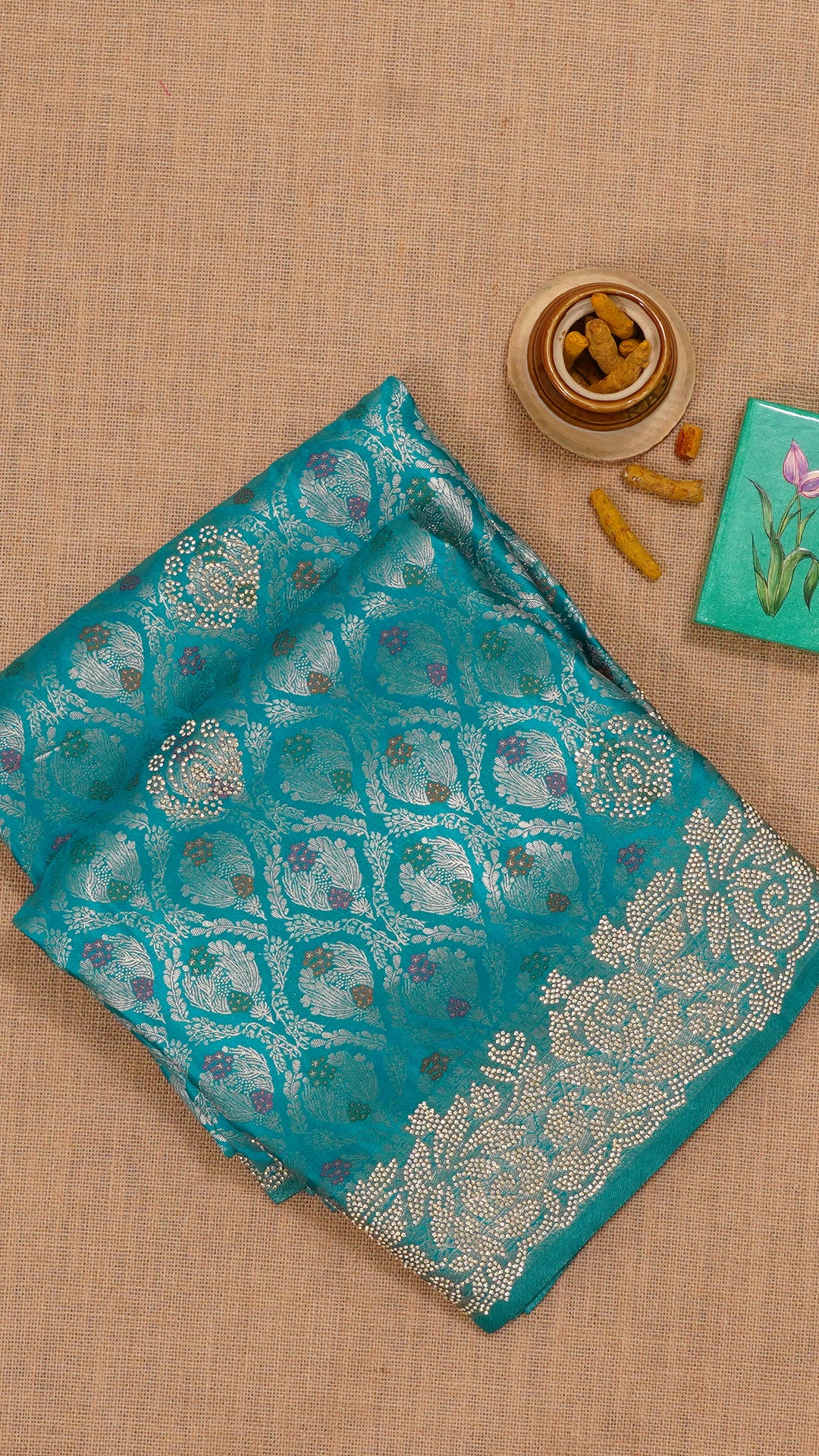 Rama Green Banaras Silk Saree with Stone Border