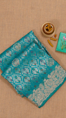 Rama Green Banaras Silk Saree with Stone Border