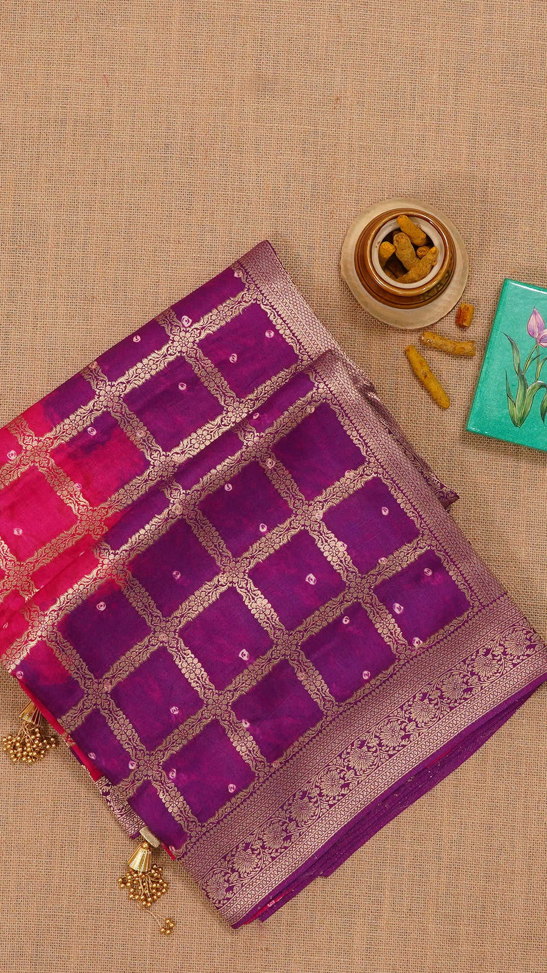 Pink Dola Silk Saree with Bandhani Print & Contrast Border