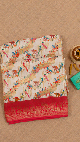 Cream Mashru Silk Saree with Contrast Plain Border – Vaarahi Silks