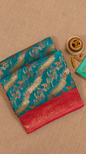 Rama Green Banaras Silk Saree with Contrast Border – Vaarahi Silks