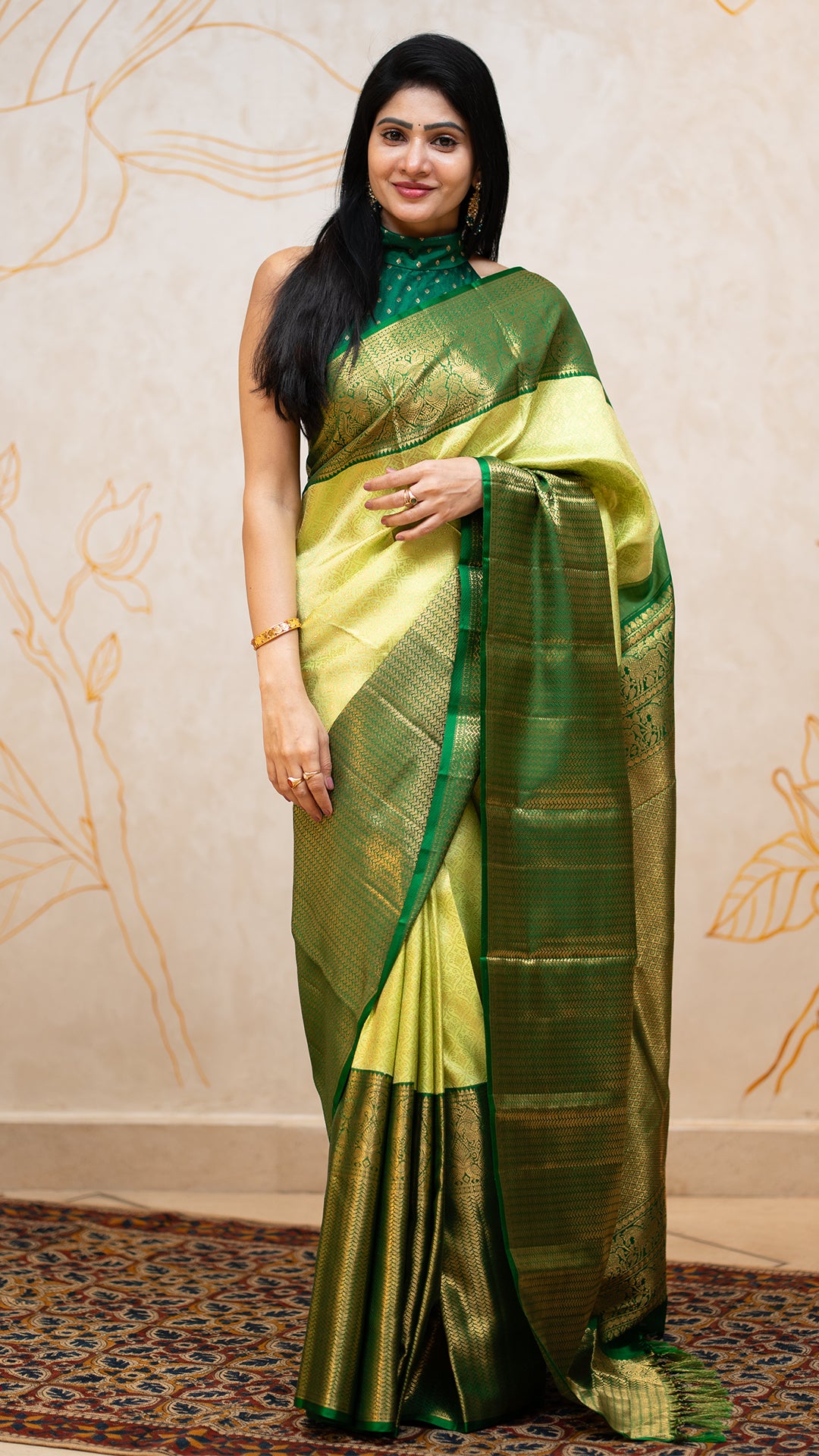 Pista Green Kanchi Pattu Saree with Bottle Green Zari Border