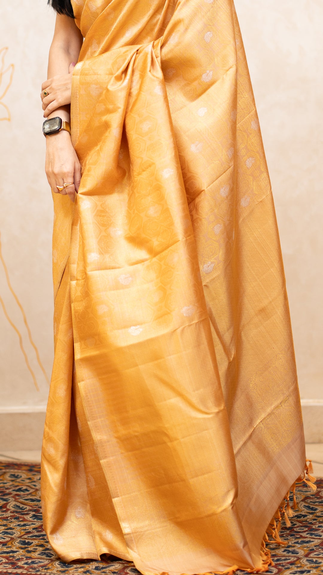 Wheat Kanchi Pattu Saree with Subtle Zari & Pink Blouse