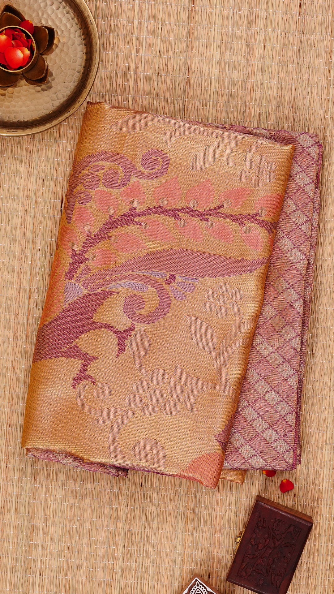 Gold Kanchipuram Saree with Contrast Cross Checks