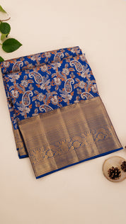 Kanchi Pattu Saree in Peacock Blue with Self Zari Border