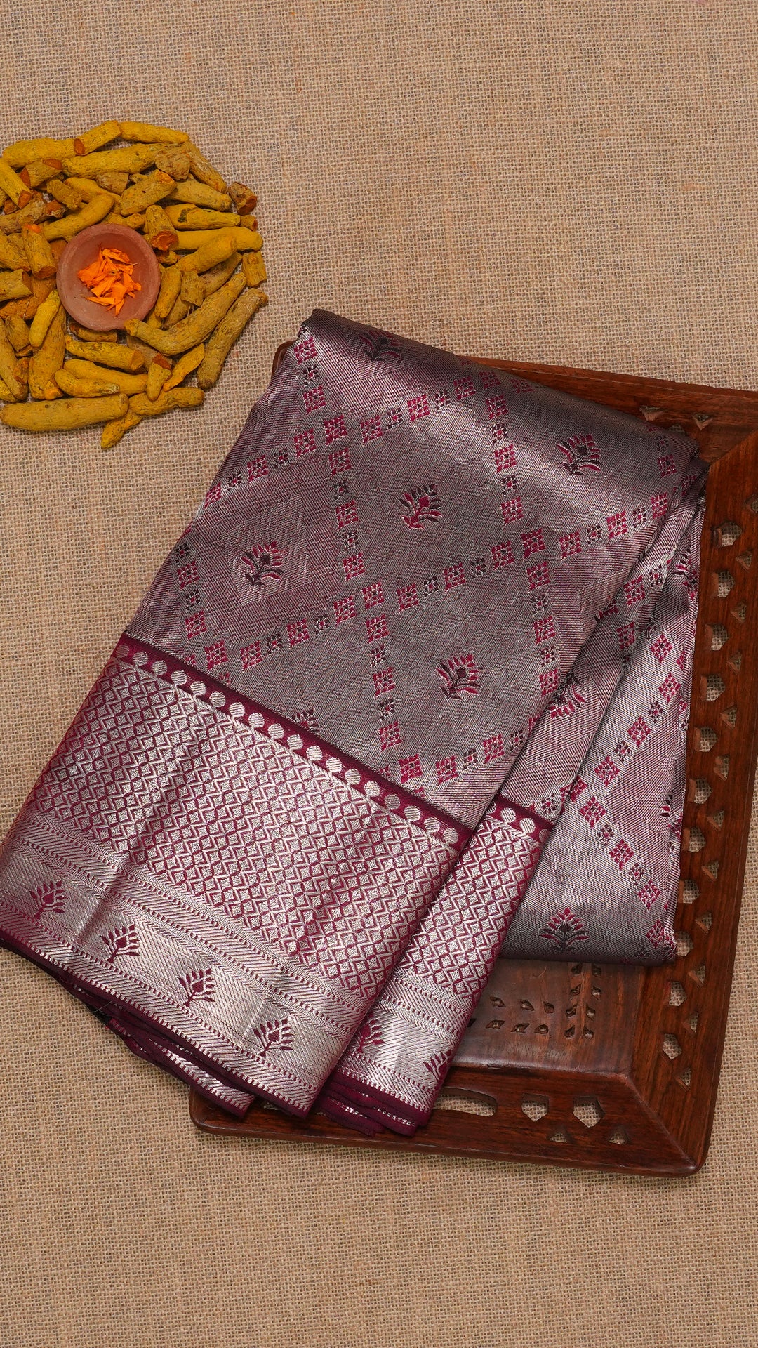 Burgundy Kanchi Pattu Saree with Self Zari Border