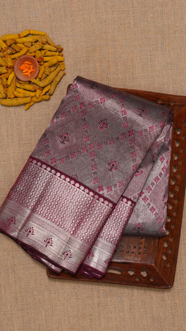 Burgundy Kanchi Pattu Saree with Self Zari Border
