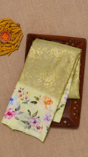 Beige Kanchi Pattu Saree with Baby Yellow Floral Border