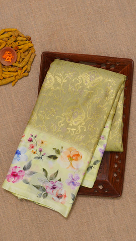 Beige Kanchi Pattu Saree with Baby Yellow Floral Border