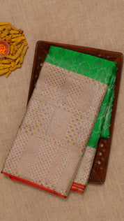 Dark Green Kanchi Pattu Saree with Tissue Brocade Border