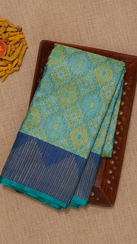 Aqua Blue Kanchi Pattu Saree with Temple Border