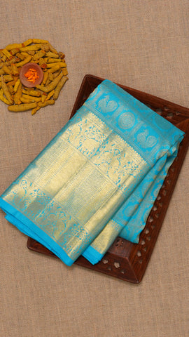 Sky Blue Kanchi Pattu Saree with Rich Zari Border