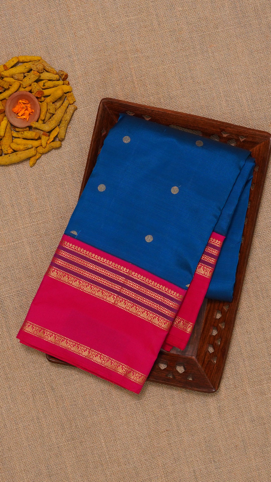 Sulphate Blue Kanchi Pattu Saree with Gap Border