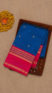 Sulphate Blue Kanchi Pattu Saree with Gap Border