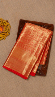 Orange Kanchi Pattu Saree with Rich Zari Border