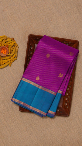 Purple Kanchi Pattu Saree with Sulphate Blue Gap Border