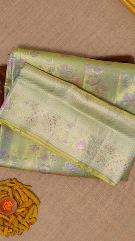 Beige Kanchi Pattu Saree with Self Floral Border