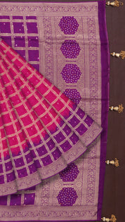 Pink Dola Silk Saree with Bandhani Print & Contrast Border