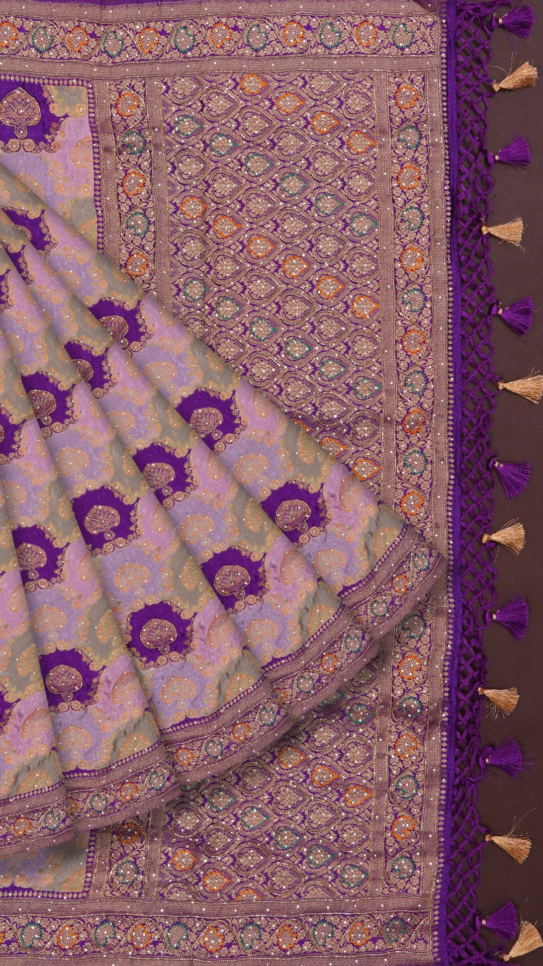 Violet Banaras Silk Saree with Contrast Border Work