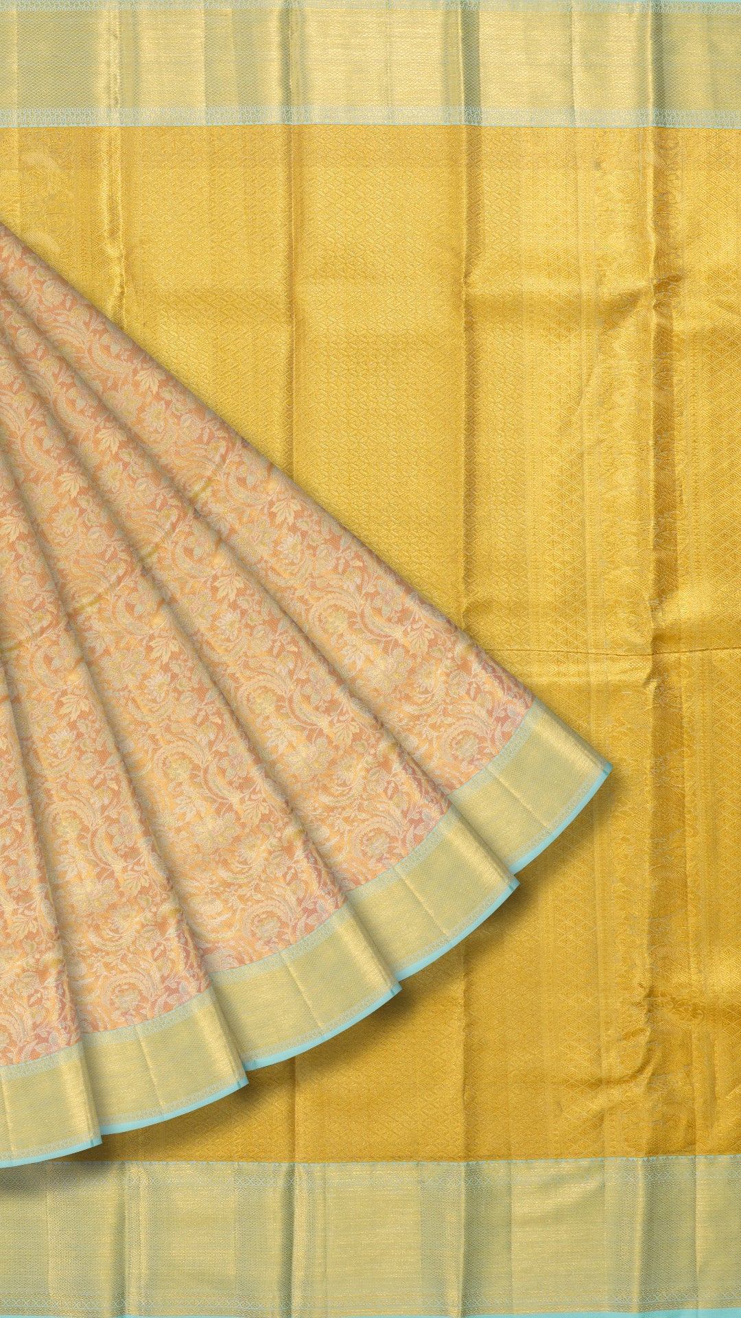 Peach Dharmavaram Pattu Saree with Contrast Zari Border