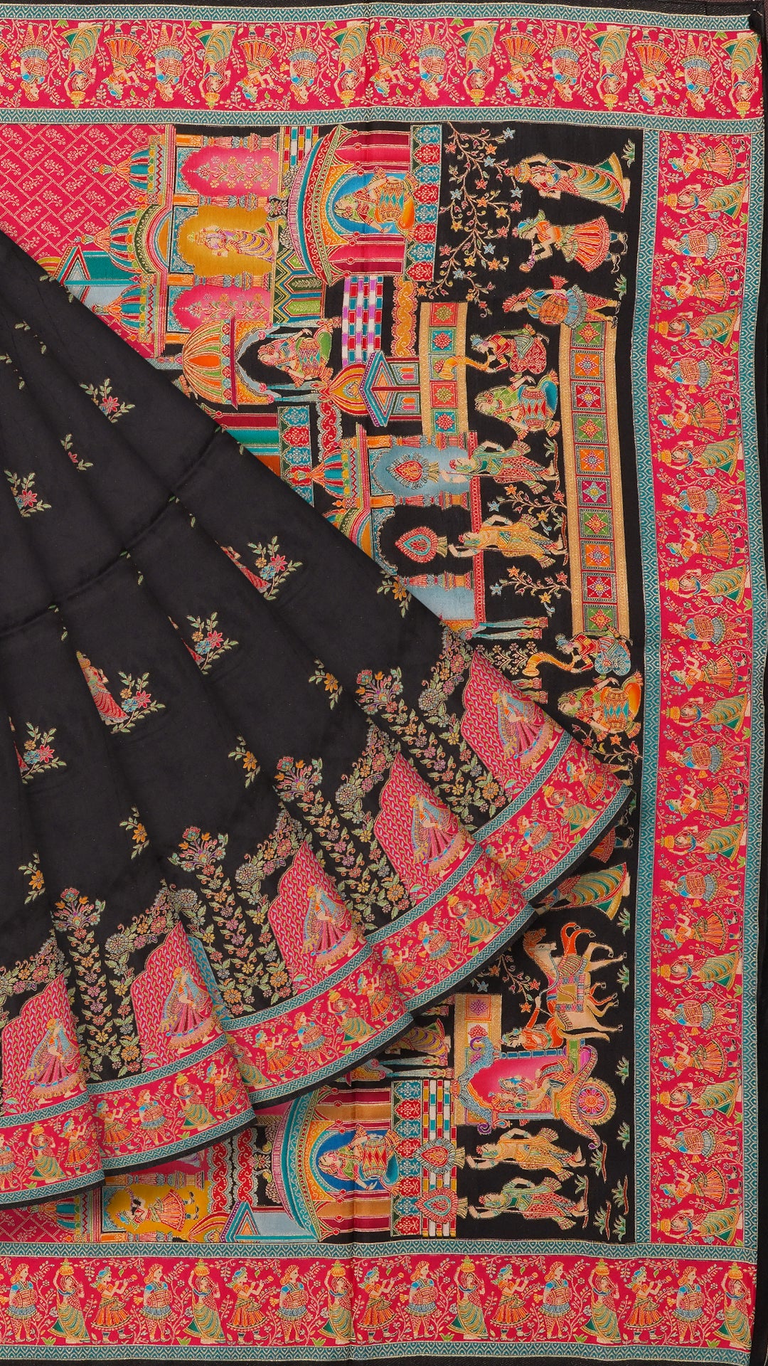 Multicolor Crepe Silk Saree with Contrast Border