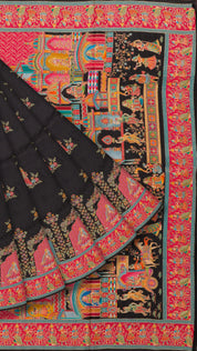 Multicolor Crepe Silk Saree with Contrast Border