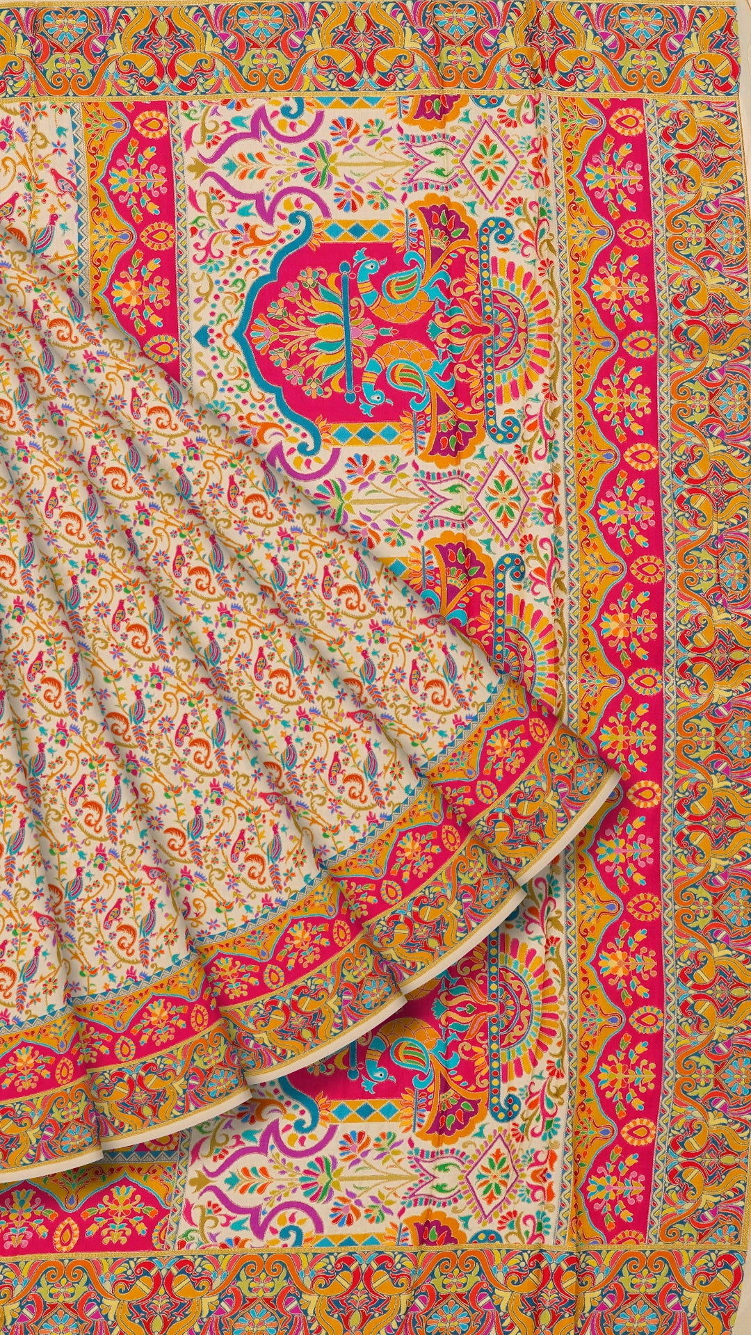 Multicolor Crepe Silk Saree with Paisley Design Border