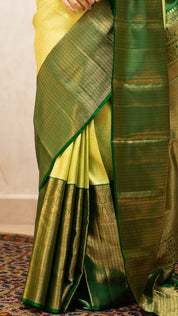 Pista Green Kanchi Pattu Saree with Bottle Green Zari Border