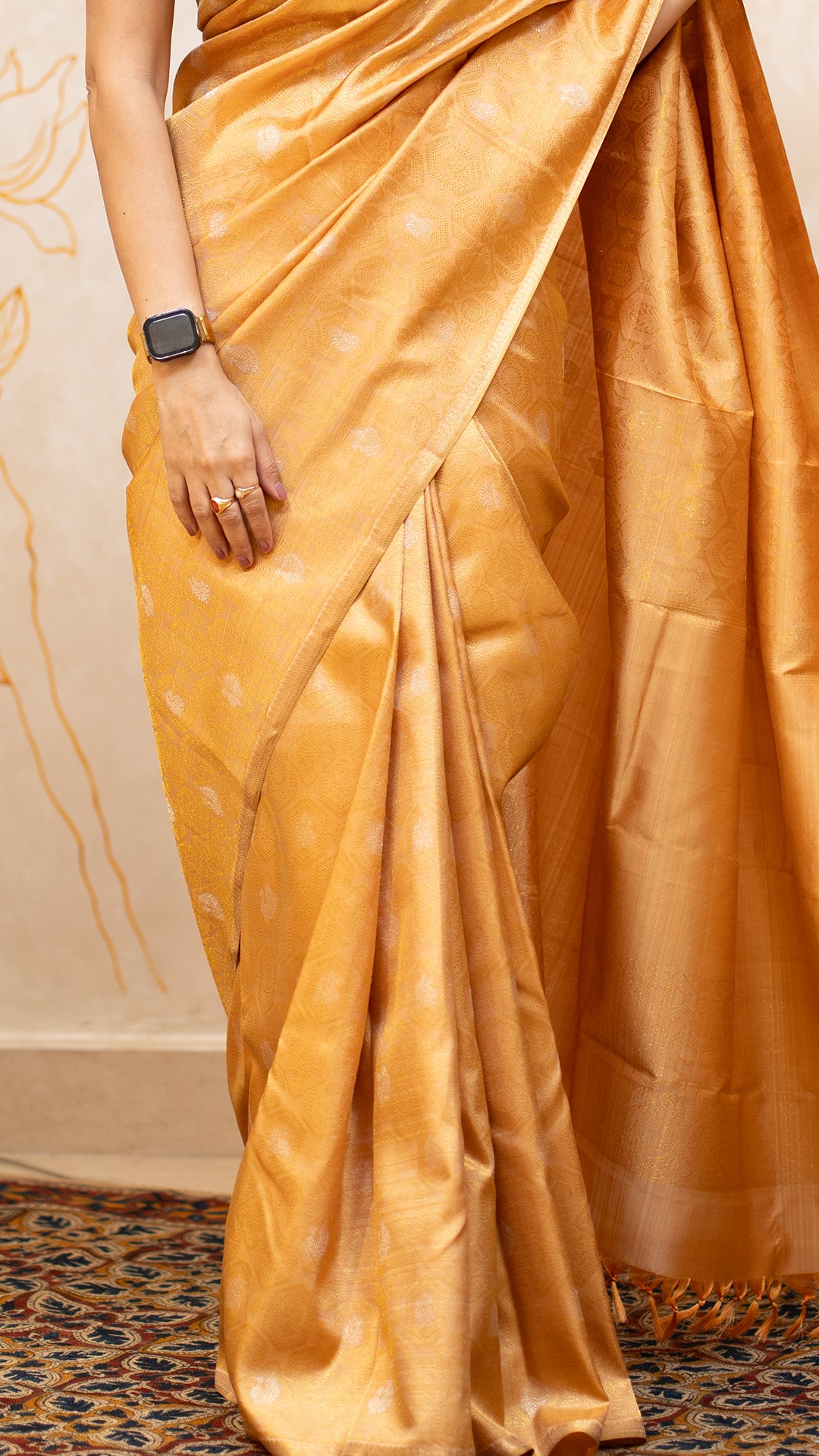 Wheat Kanchi Pattu Saree with Subtle Zari & Pink Blouse