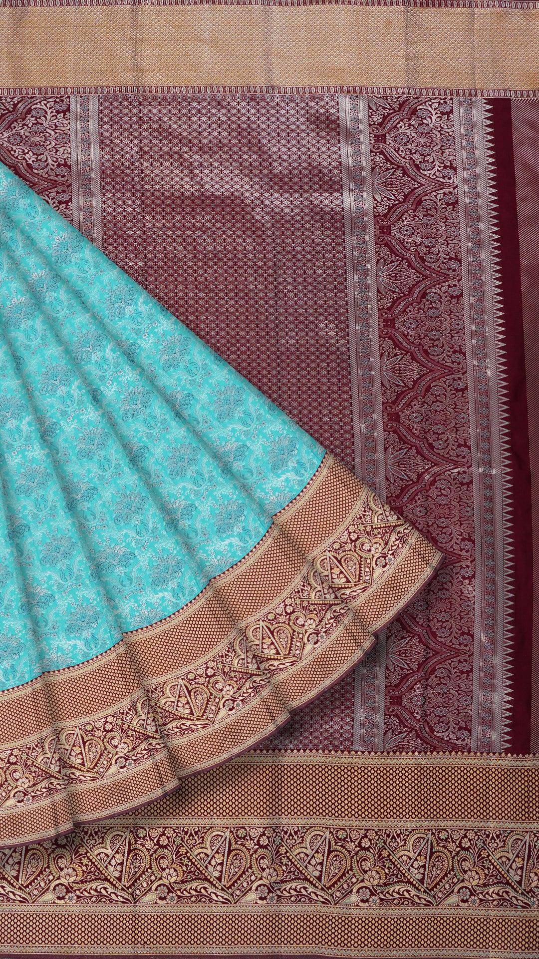 Light Blue Kanchipuram Silk Saree with Burnt Maroon Border