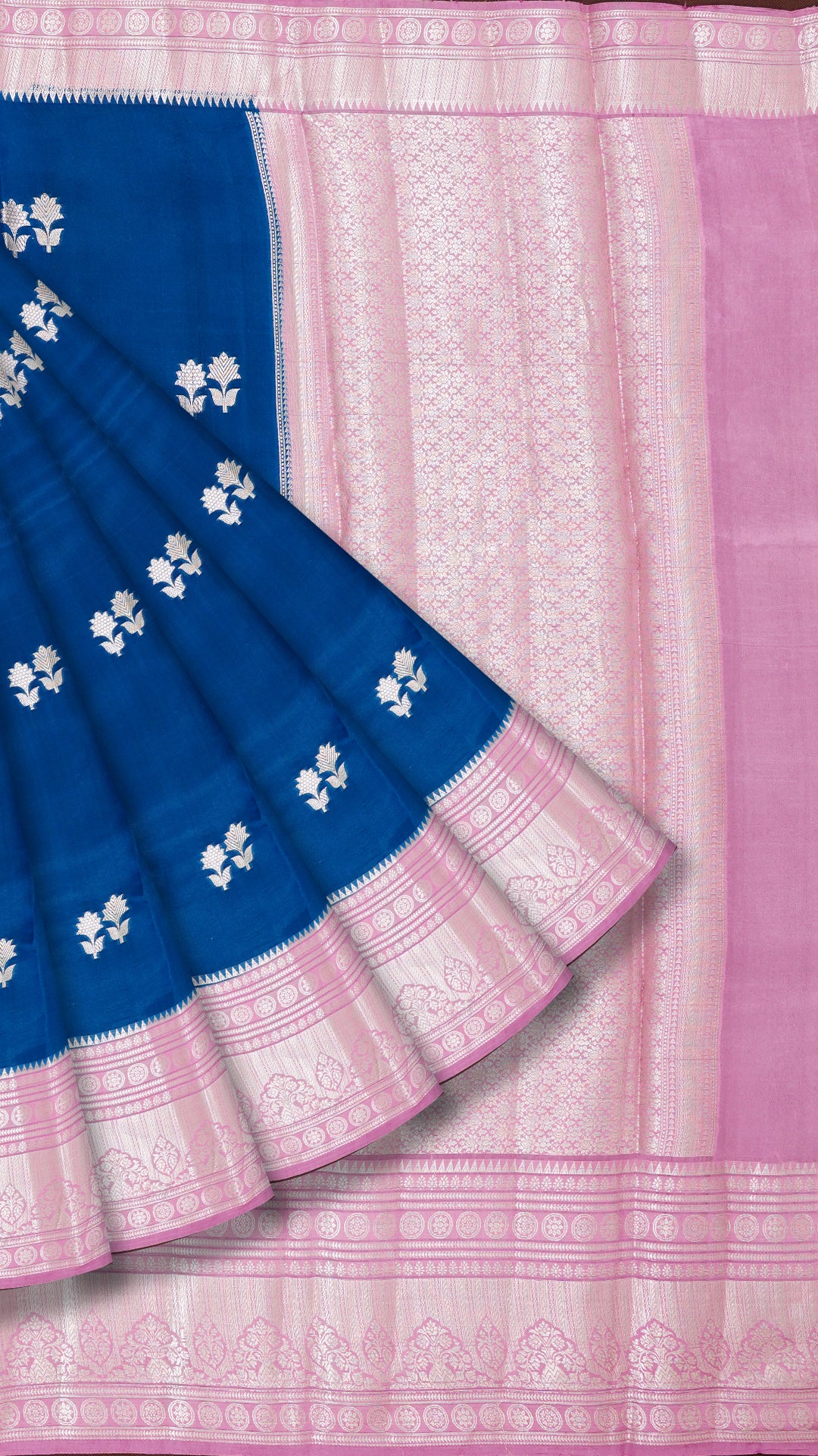 Peacock Blue Chiniya Silk Saree with Lavender Contrast Border