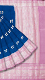 Peacock Blue Chiniya Silk Saree with Lavender Contrast Border