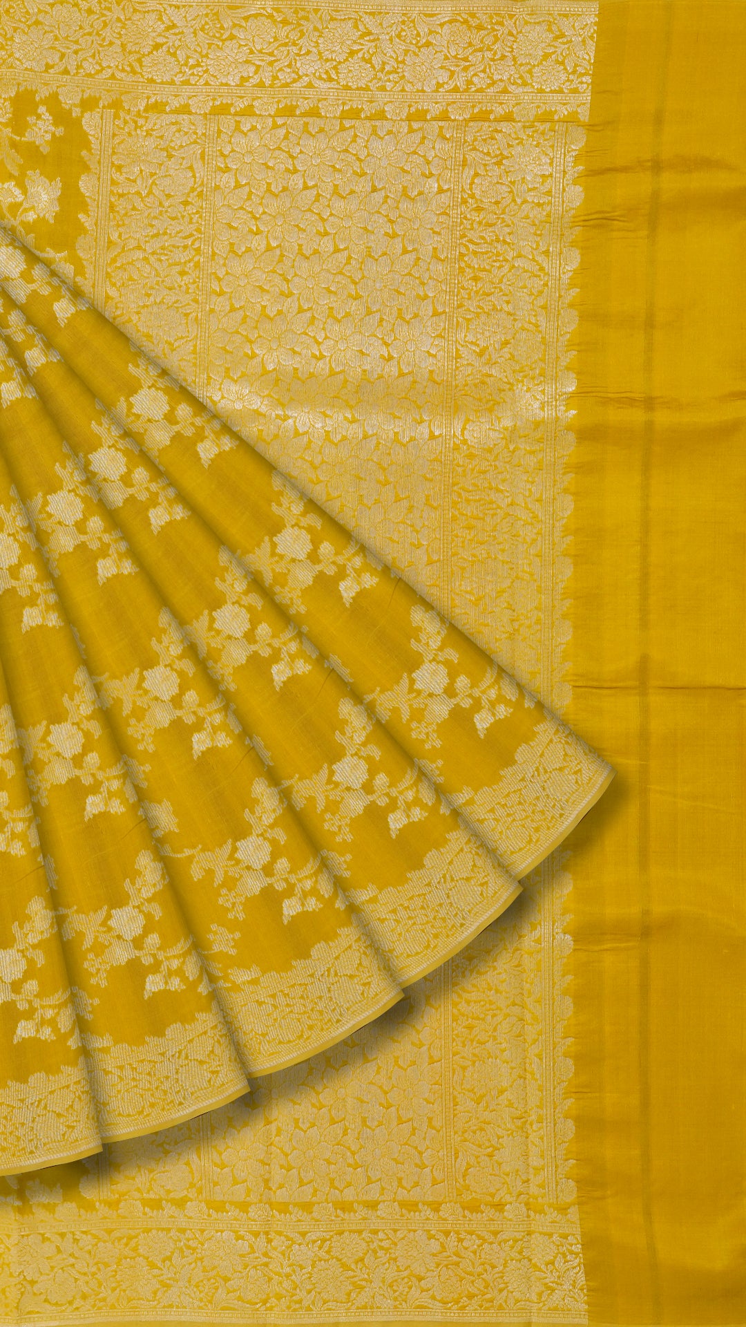 Mustard Yellow Banaras Saree with All Over Brocade