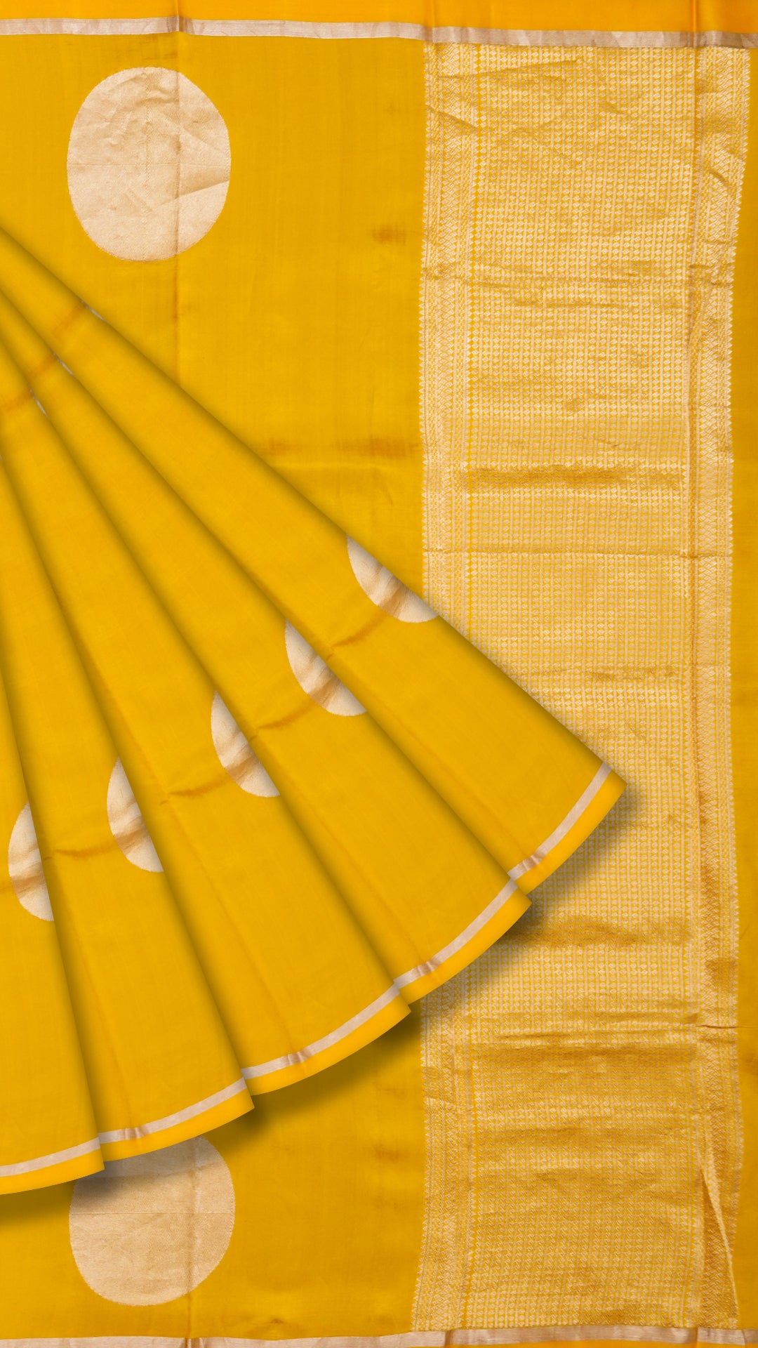 Radiant Yellow Banaras Silk Saree with Gold Big Buttas & Kadi Border