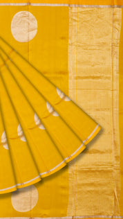 Radiant Yellow Banaras Silk Saree with Gold Big Buttas & Kadi Border