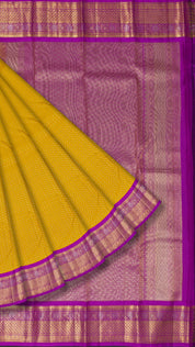 Yellow Kanchi Pattu Saree with Purple Zari Border