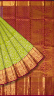 Lime Green Kanchi Pattu Saree with Maroon Zari Border