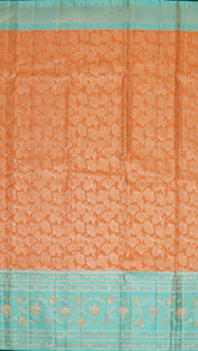 Peach Kanchi Pattu Saree with Blue Floral Zari Border