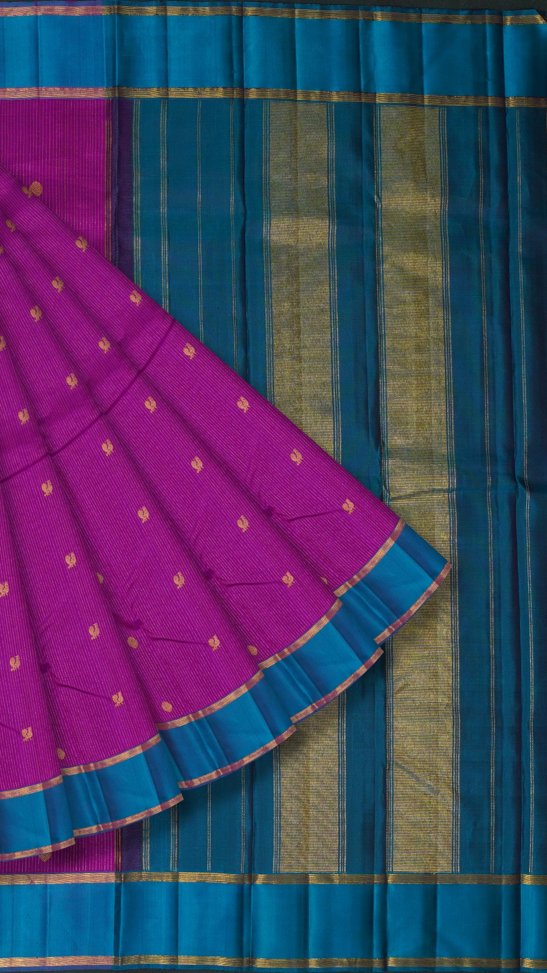 Purple Kanchi Pattu Saree with Sulphate Blue Gap Border